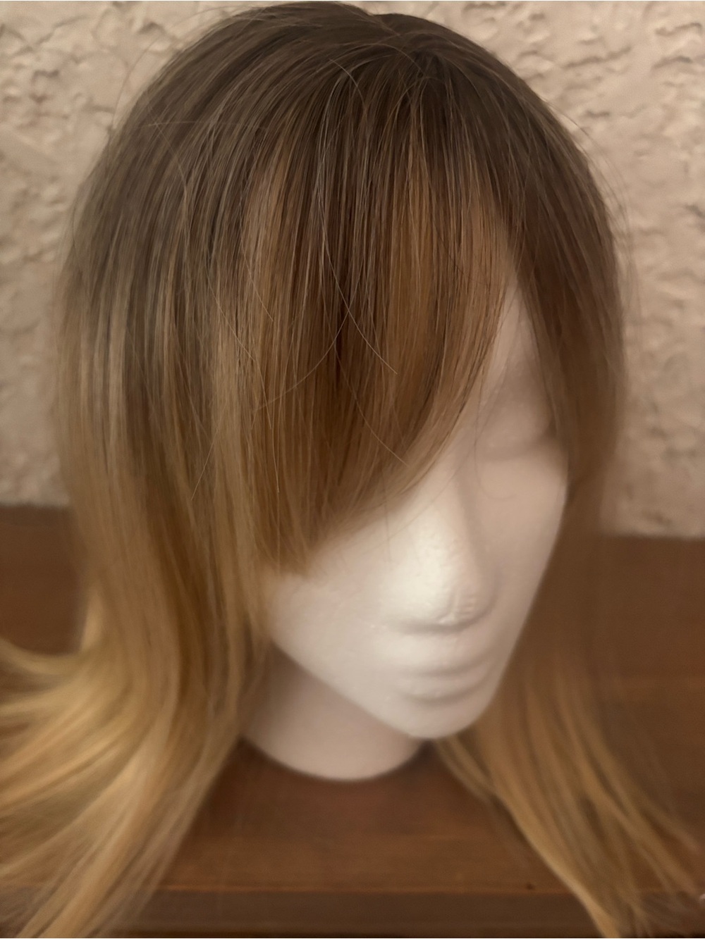 12” brown Golden Ombré Wig Synthetic Hair with Bangs- Lightweight
